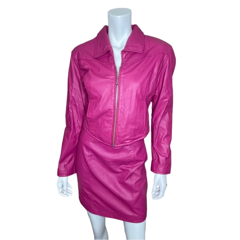 Vintage 80s 90s wilsons leather pink jacket skirt set size M